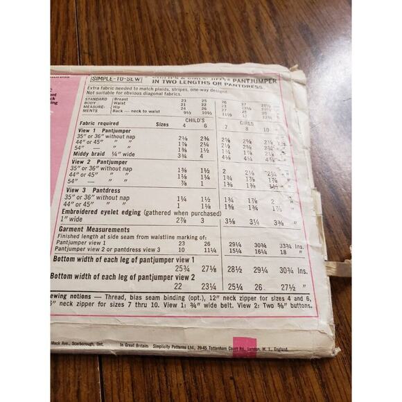 Girls jumpsuit Sewing Pattern Pant Jumper Simplicity 8174 Size 8 - Picture 4 of 5